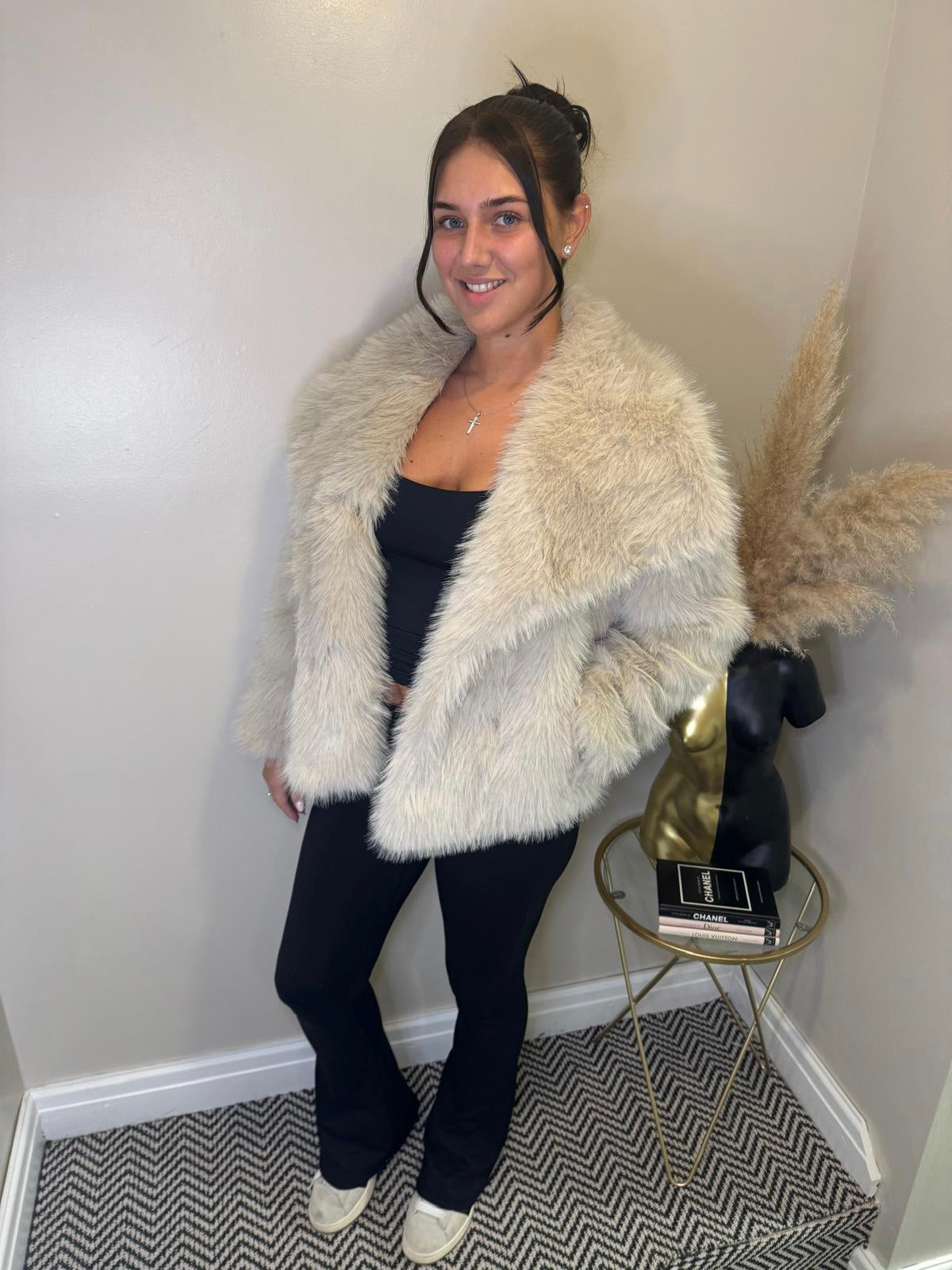 ‘Gracie’ Faux fur coat in taupe