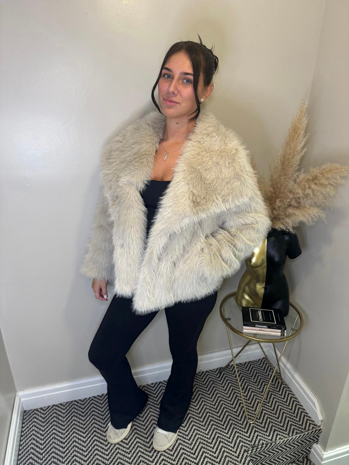 ‘Gracie’ Faux fur coat in taupe